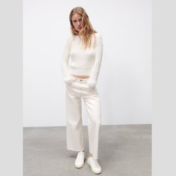 Zara Faux Fur White Top Sz Small NWT - Picture 3 of 5